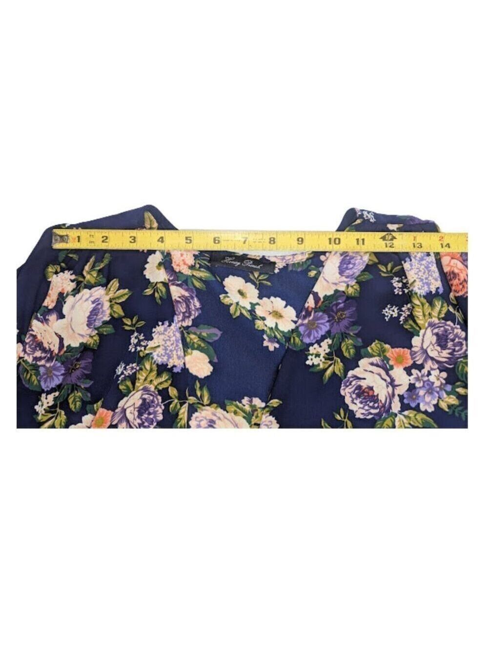 Honey Punch Navy Floral Wrap Romper – Long Sleeve, Ruffle Hem, Boho Romantic - Picture 7 of 8